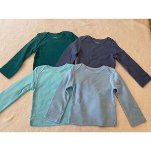 4 PACK Hanes Ultimate Baby Flexy Long Sleeve T-shirt  12-18M  Blue Green